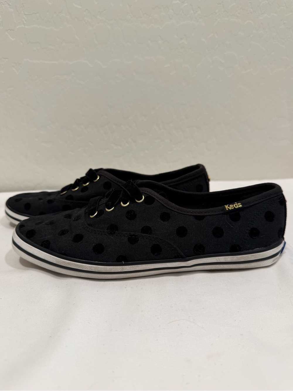 KEDS x KATE SPADE Champion Flocked Polka Dot Sneakers Black Size 6 - Picture 2 of 9